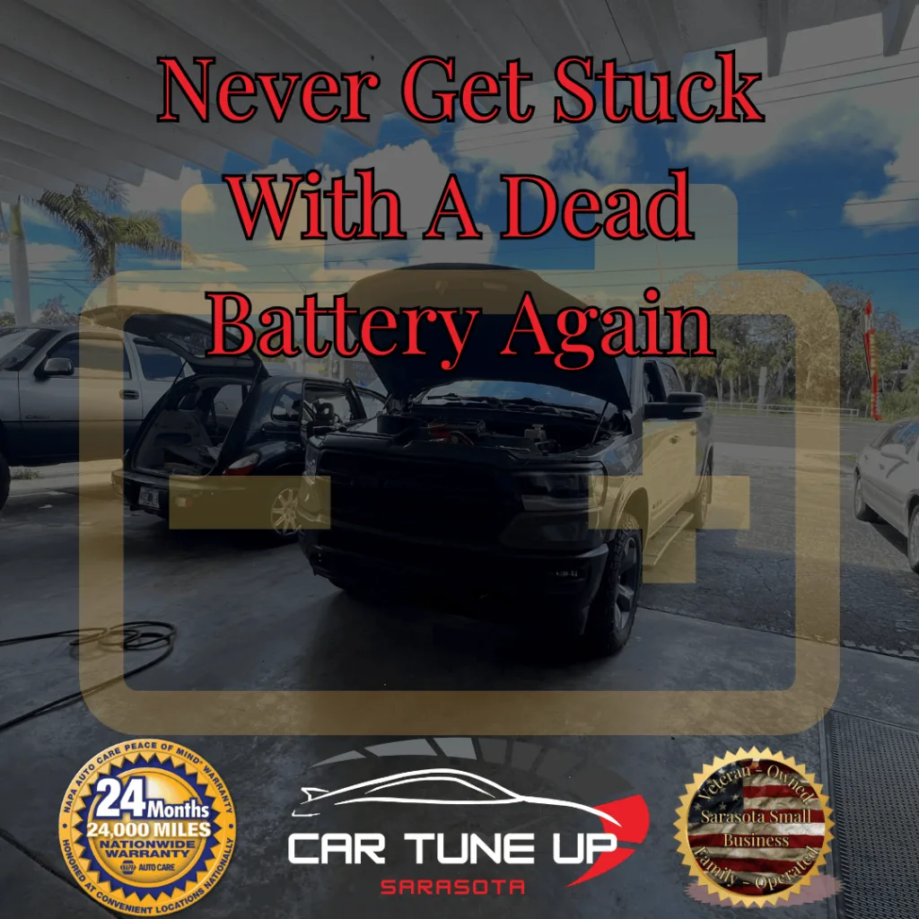 Never Get Stuck with a Dead Battery Again. Battery Testing & Replacement with a 24-Month/24,000-Mile Warranty auto repair in sarasota. battery service near me. auto electrical system repair in sarasota. 