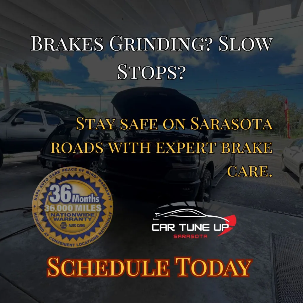 Brake repair and replacement in Sarasota at Car Tune Up – Sarasota, backed by a 36-month/36,000-mile NAPA AutoCare warranty. Expert brake care to keep drivers safe.