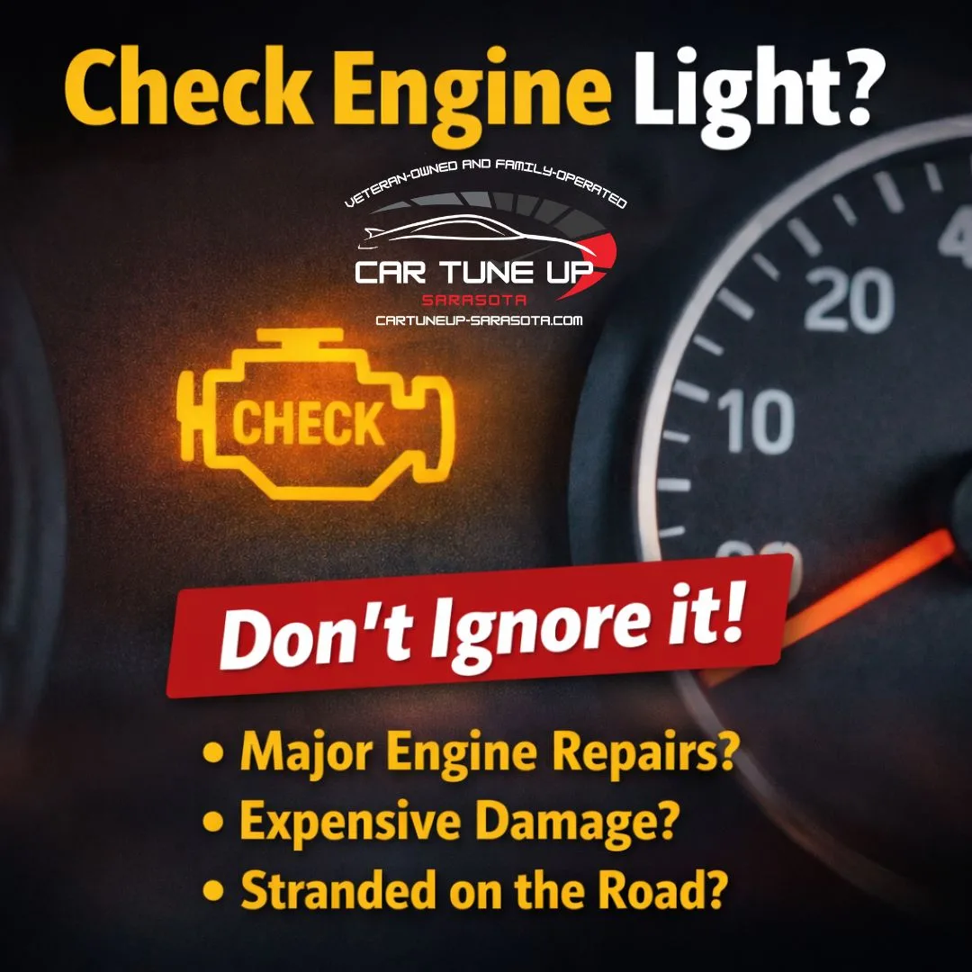 Check engine light illuminated on vehicle dashboard warning drivers about potential engine problems