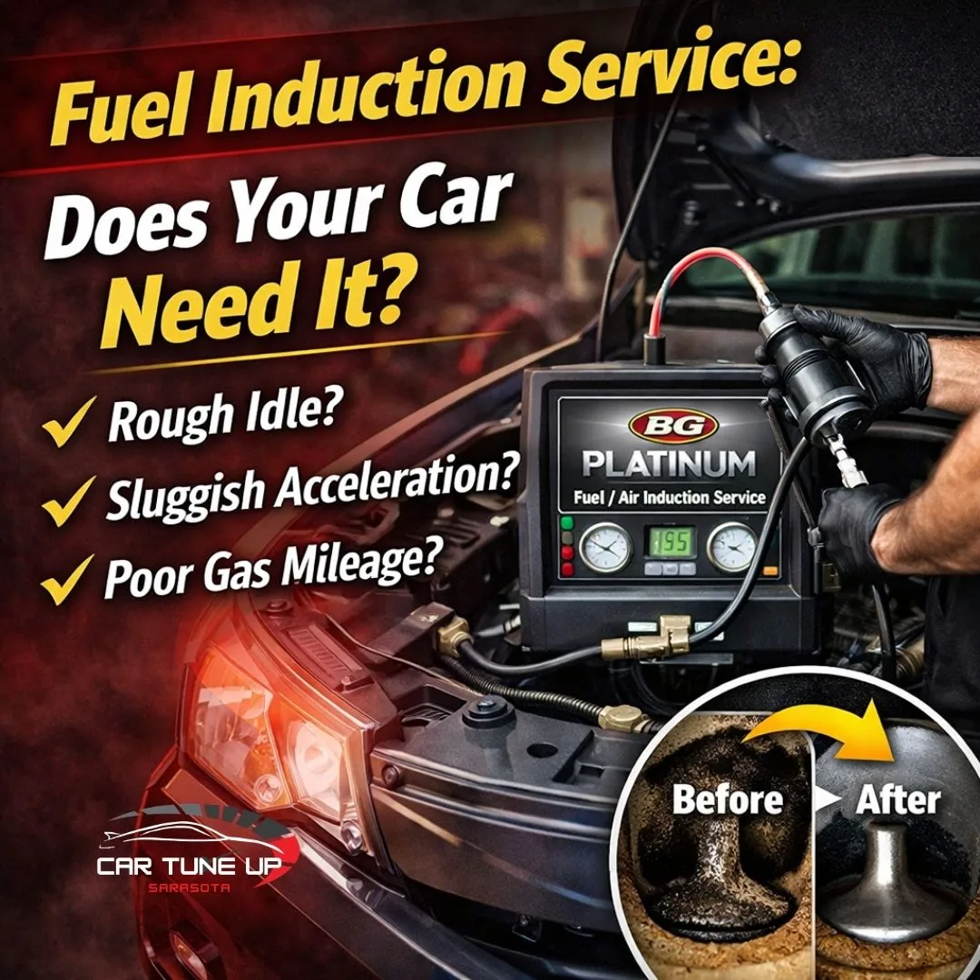 Fuel induction service cleaning carbon buildup to fix rough idle and sluggish acceleration